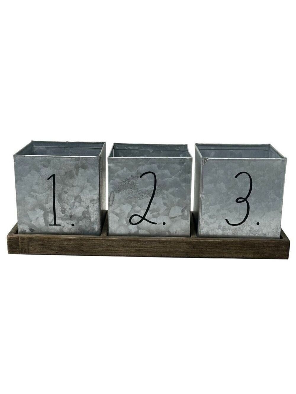 Rae Dunn Numbered Galvanized Tin Organizer with Wood Tray 1 2 3 College Office